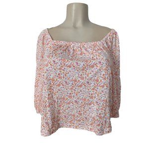 NWT Sanctuary Chloe Floral-Print Square Neck Top Women's XS Orange 3/4 Sleeve